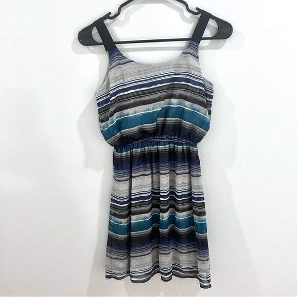 Gray navy and turquoise watercolor stripe sundress size XS - Picture 3 of 5